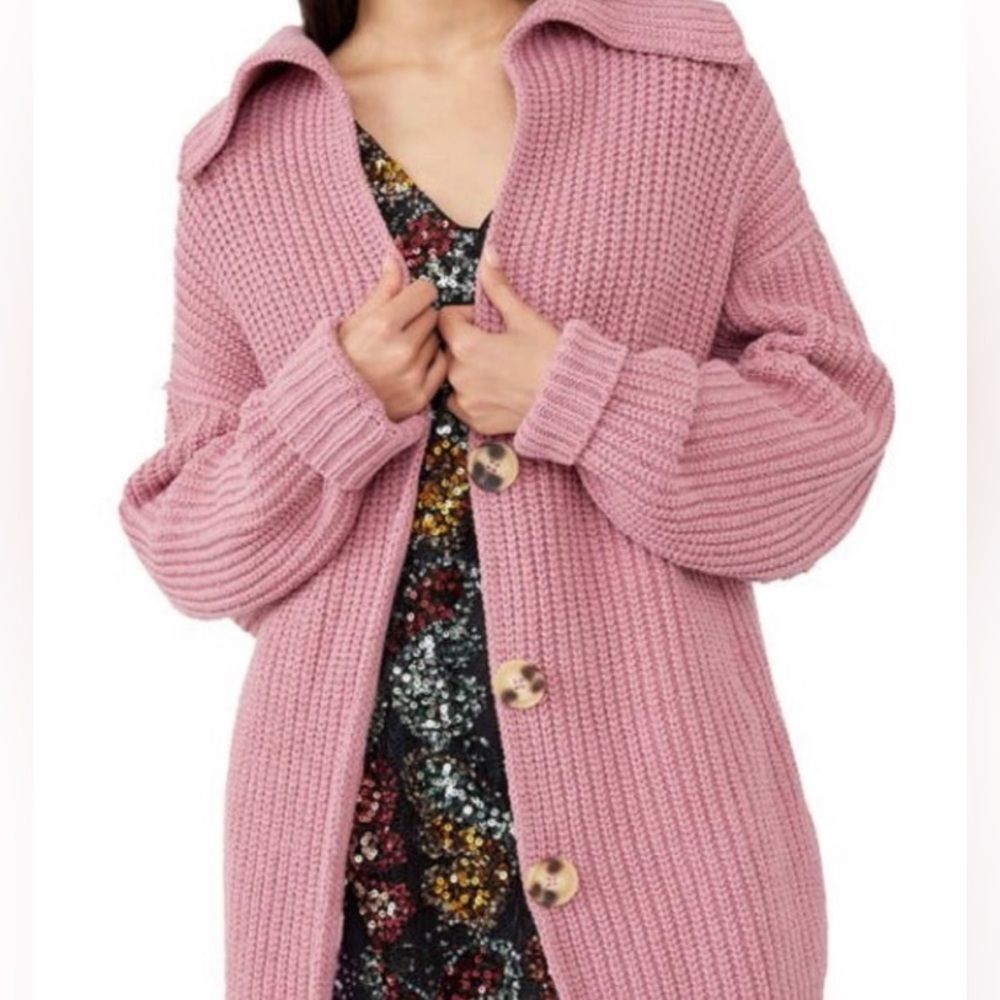 Free People Swim Too Deep Cardigan Pink Oversized Chunky Knit Sweater Size XS